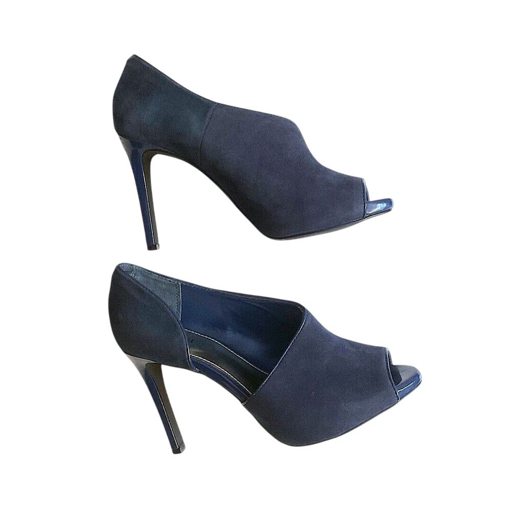 Alfani Lusee Heels Sz 7‎ Blueberry Blue Leather Suede Stiletto Peep Toe Slip On